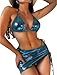 ZGMYC Women's 3 Piece Shiny Metallic Swimsuit Sexy Triangle Bikini Tie Side Thong Festival Outfit with Drawstring Mini Skirt (Blue,Medium)