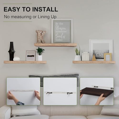 Image of Hamdan Collection Floating Shelves, 24 Inch Wall Shelf Set of 2, Rustic Wood Shelves for Wall Storage, Wall Mounted Wooden Display Shelf for Bathroom Bedroom (S3 Natural, 17 Inch S3)