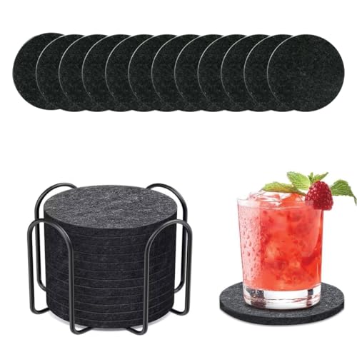 12 Untersetzer Gläser, Glasuntersetzer Rund für Gläser, Getränkeuntersetzer, rutschfest Untersetzer Set, Bierdeckel, Glasuntersetzer mit Halter für Getränke Zuhause Restaurant Büro