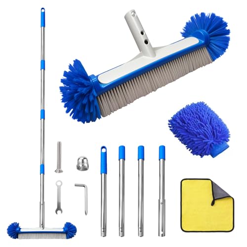 Brosse Piscine avec Manche de 160 cm, Kit Nettoyage Piscine de 43 cm, Balai Piscine avec Les Poils Hémisphériques pour Parois, Carrelage et Marches avec...