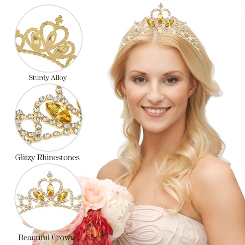 Sibba Princess Tiara Crown Headpiece Hoop Tiara Gems Rhinestone Head Crown Headband for Girls Wedding Prom Party Costume Christmas Gifts (Gold) - Image 3