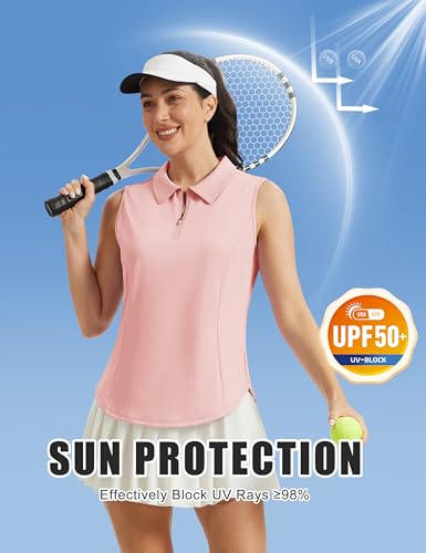 Image of MAGCOMSEN Womens Golf Shirts Sleeveless 1 /4 Zip Collared Polo Shirt UPF 50+ Quick Dry Workout Tank Tops Tennis