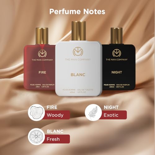 Image of The Man Company Fire, Night and Blanc Perfume for Man - 50ml, Set of 3 (2 EDP + 1 EDT) Fragrances | Premium Luxury Long-Lasting Fragrance | Gift for Him | Perfume gift for friend | Valentine Gift Set For Man