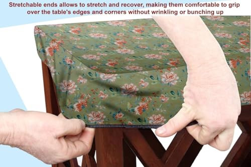 Image of The Furnishing Tree Elastic Cotton Square Center Table Cover 18x18 in Inches Floral Multicolor on Greenish Base