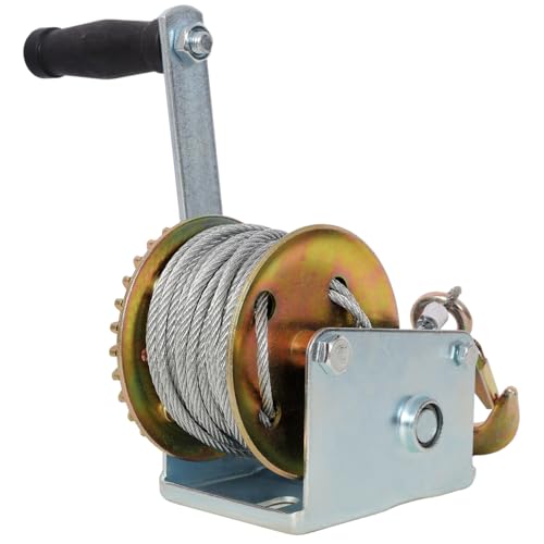 ZeHuoGe 600LBS Hand Winch, with 26FT Steel Cable, Galvanized Shell, 3.1:1 Gear Ratio Portable Winch, Two-Way Ratchet, Manual Operated Hand Crank Winch for Trailer, Boat or ATV Towing (26FT)