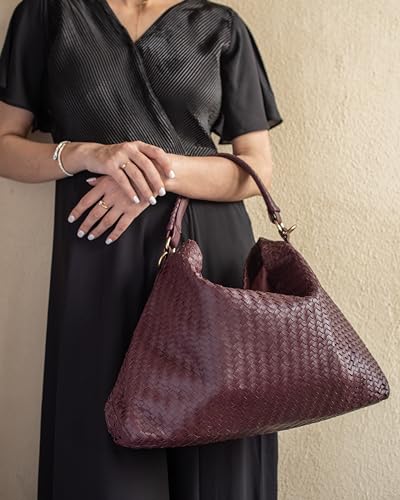 Image of Jild Hobo Style Woven Bag for Women - Soft Handmade Genuine Leather Work Tote Bag - Cross Body Womens Purse