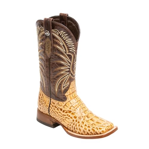 Men's Cowboy Boots Caiman Hornback Print Orix/Brown Top EXTRA WIDE SQUARE TOE2