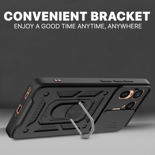 Image of Pikkme Back Cover for Motorola Moto Edge 50 Ultra 5G | D10 Tough Armor | 360 Protection Case | Sliding Camera Shield Cover & Ring Holder Stand Bumper Case (Black)