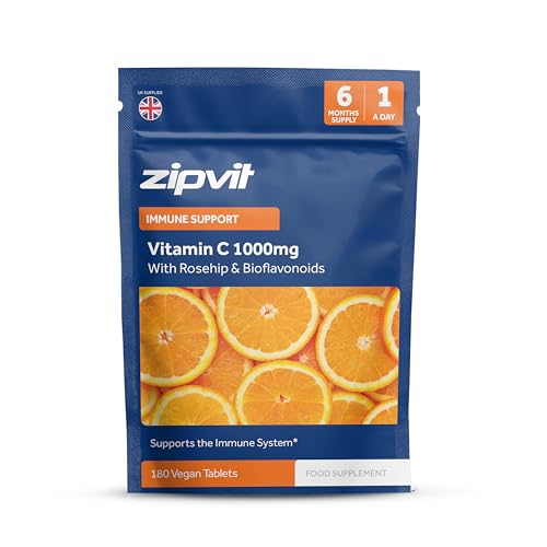 Zipvit Vitamin C 1000mg 180 High Strength Vitamin C Tablets with Rosehip & Bioflavonoids Vegan VIT C Supplement Supports The Immune System and Reduction of Tiredness and Fatigue