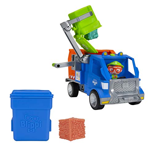 Image of Blippi Recycling Truck - Includes Character Figure, Working Lever, 2 Trash Cubes, 2 Recycling Bins - Sing Along with Popular Catchphrases - Educational Toys for Kids - Amazon Exclusive