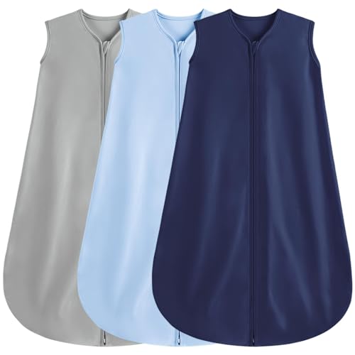BSTOPPT 3 Pack Baby Sleep Sack 0-6 Months 100% Rayon Cotton Baby Sleeping Bag 2-Way Zipper Toddler Wearable Blankets,Comfy Stretchy Thin Sleep Sacks.TOG 0.3(Small)