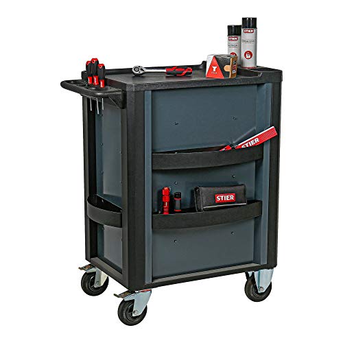 STIER Werkstattwagen Premium, leer und unbestückt, mit Kunststoffabdeckung, Schubladen mit Soft Close Funktion, 6 Hängefächer, Gummi-Rollen mit Bremsen, Zentralverriegelung, Montagewagen, max. 500kg – Bild 7