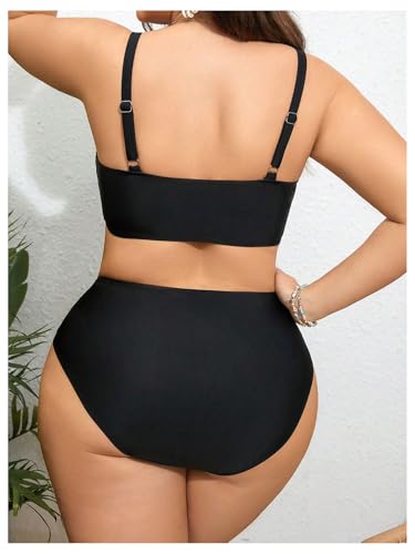 SweatyRocks Women's Plus Size Swimsuit Cut Out High Waisted Bikini Set Ruched Bathing Suit2