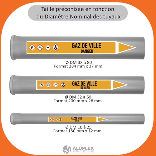 Aluplex Signalétique – Tabla de 10 marcadores de tubería AGUA (Ø DM 32 a 60) para fluido de agua pluvial/200 x 26 mm