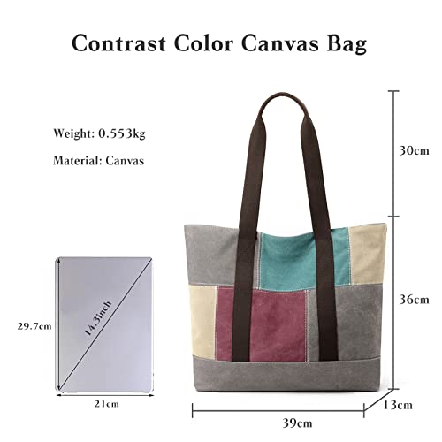 Image of CORIOS Women's Canvas Handbag Casual Shoulder Bag Patchwork Tote Bag