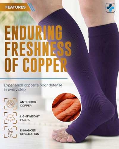 Image of Doctor's Select 3 Pairs Copper Toeless Compression Socks Women & Men - 20-30 mmHg Open Toe Compression Socks Knee High Women