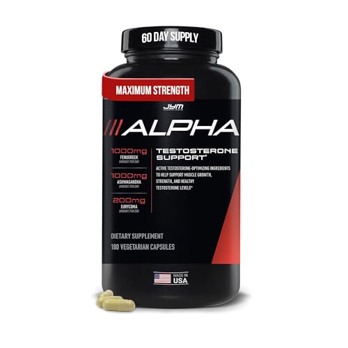 Alpha JYM Testosterone Support | Male Vitality, Hormone Optimization, Ashwagandha, Fenugreek, Eurycoma, Damiana, Quercetin, DIM | JYM Supplemental Science | 180 Vegetarian Capsules