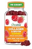 Lifeable Collagen Peptides Gummies 100mg | with 10000mcg Biotin | Great Tasting Biotin and Collagen Supplements | for Hair, Skin, and Nails | Collagen Gummies for Women, Men, Adults | 90 Gummies