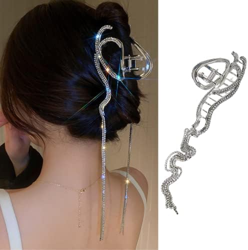French Hair Clip Rhinestone Claw Clips Thick Hair Large Silver French Hair Barrette for Women Elegant Dangle Metal Hair Accessory Hair Crab for Lady Hair Clamps Pretty Diamond Hair Ornaments 1Pcs