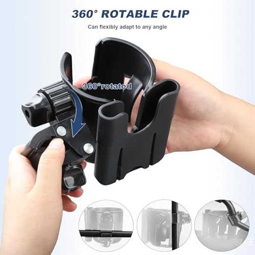 Image of WHLICKS 2-in-1 Walker Cup Holder with Detachable Phone Holder，Fit for Wheelchair, Rollator, Scooter, Bike, Mobility, Camper, Stroller with Sturdy,Rotatable,Adjustable and Anti - Slip Clip