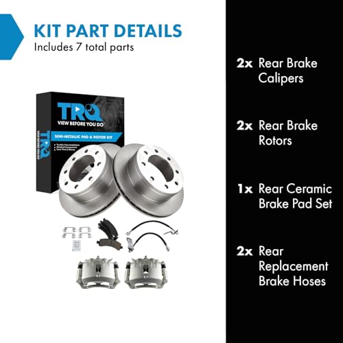 Image of TRQ Rear Brake Pad & Rotor Kit Ceramic Compatible with 2003-2013 Chevrolet Express 3500 2003-2012 GMC Savana 3500