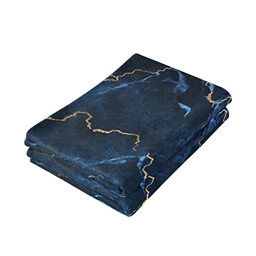 Bath Towels Set Of 2 Hand Towels For Bathroom Cotton Navy Blue Marble With Golden Veins Decorative 28X14In Absorbent Soft #TOP2