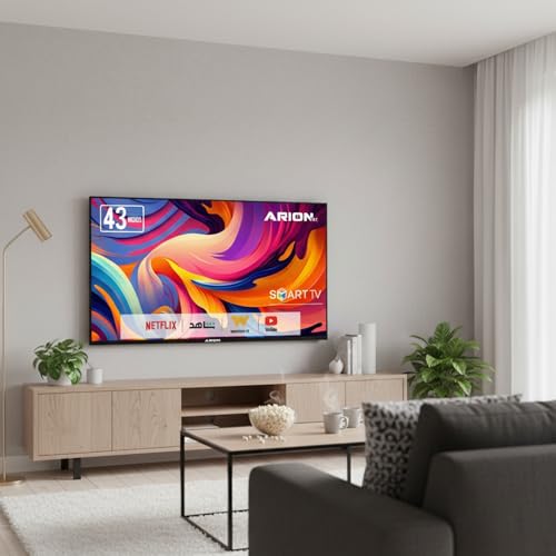 تلفزيون سمارت AR-43 T4S اندرويد 43 بوصة بدقة FHD بشاشة من نوع A+ بتصميم بدون إطار واتصال واي فاي ومنفذ HDMI وUSB من اريون
