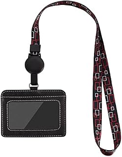 HONZUEN PU Leather Double Sided Badge Holders, Lanyard for Neck with Cardholder, with Detachable Neck Lanyard Strap and Retractable Badge Reel ID Card Holders for Office Cruise Exhibition(Horizontal)
