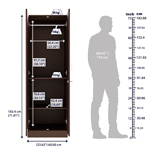 Image of Wakefit Wardrobe | 1 Year Warranty | Engineered Wood Almirah, Cupboard for Clothes Storage | 2 Door, 1 Hanging Space | Twill - Wenge