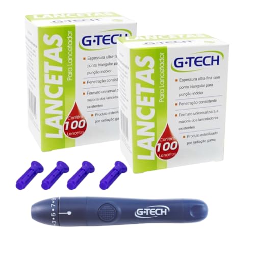 G Tech Lancetas para Glicosímetro, 200 Unidades, com Lancetador Ajustável