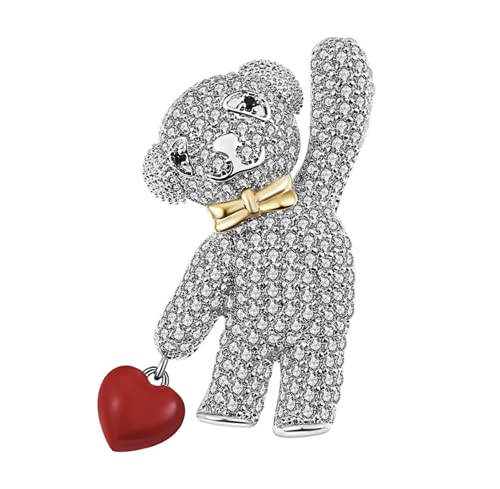 Image of Silver Bear Brooch for Women with Rhinestones - Cute Animal Pin for Sweater, Hat, Scarf & More
