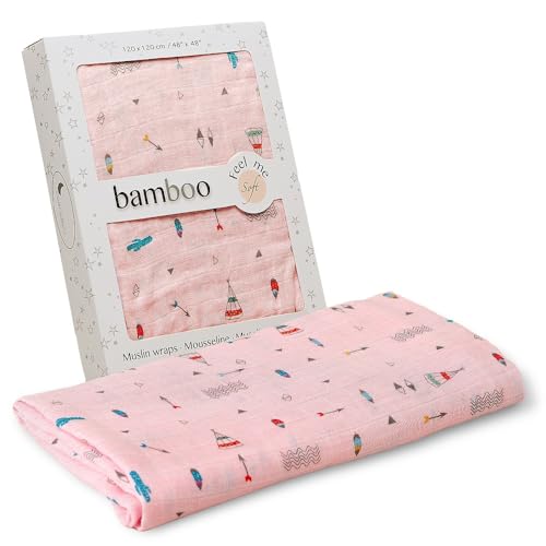Interbaby Muselina Bambu Bebe 120x120cm | Gasas para Bebes Recien Nacidos, Lactancia, Toalla, Manta | Muselinas Bebe Cómoda, Suave, Transpirable | Diseño Cabaña Rosa