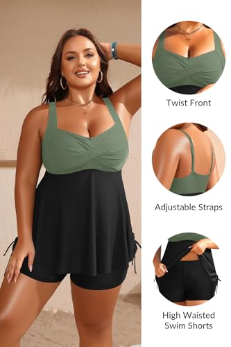 Image of Aqua Eve Women Plus Size Tankini Swimsuit Two Piece Flowy Swimdress Bathing Suits with Shorts