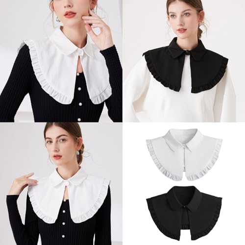 Women Lightweight Detachable False Collar Shawl Scarf Lapel Collared Neckline Ruffled Trim Decorative Small Capelet2