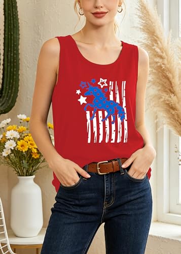 Image of 4th of July Bow Tank Top Women-Vintage American Bow Sleeveless Shirt USA Flag Tee Top Patriotic Tank Top