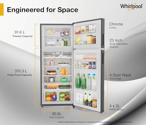 Image of Whirlpool 411L 2 Star IntelliFresh Convertible Inverter Frost Free Double Door Refrigerator (IF INV CNV 455 GRAVITY BLACK(2S)-Y, 2026 Model)