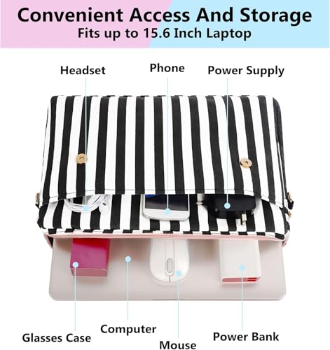 MATEIN Laptop Bag for Women, 15.6 inch Slim Computer Briefcase Sleeve Case, Lightweight Cute Girly Messenger Shoulder Carrying Work Tote Bag with Rfid Pocket, Sister Gifts for School Girl Office, Pink3