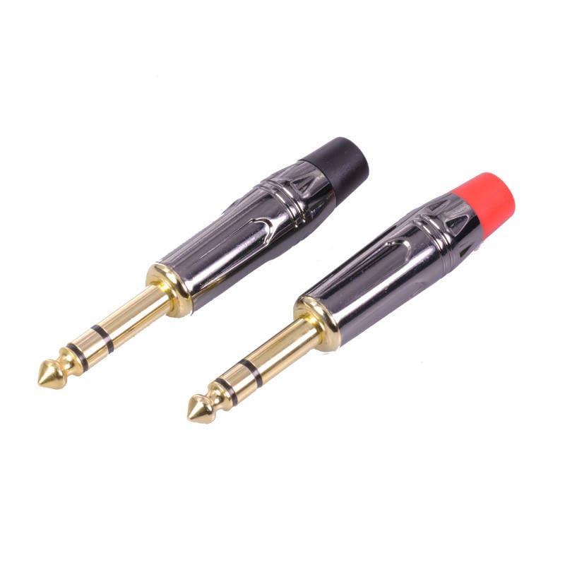 10pcs/lot Jack 6.35mm Connector Gold Plated 6.35mm 3 Poles Stereo Male Plug Wire Connector 1/4" Microphone Plug 5Pairs Red+Black