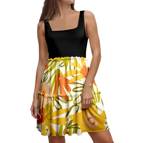 Generisch Mujer 2025 Impreso Cuello Redondo Sin Mangas Vestido Patchwork Estilo Casual Diario con Diseño Balanceo, multicolor, M