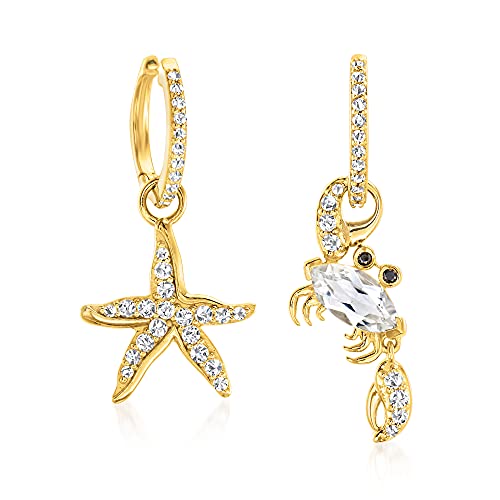 Ross-Simons 2.20 ct. t.w. White Topaz Starfish and Crab Mismatched Drop Earrings With Black Spinel Accents in 18kt Gold Over Sterling4