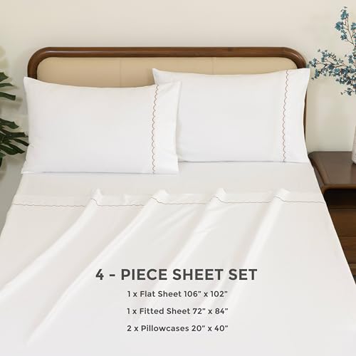 Dreamology Queen Sheet Set,100% Cotton Sateen Embroidered Sheets Set, Cotton Sheets Queen,Soft & Wrinkle-Resistant,16" Deep Pocket,4-Piece Include 1 Fitted Sheet,1 Flat Sheet & 2 Pillowcase (Gold) by Dreamology - Image 3