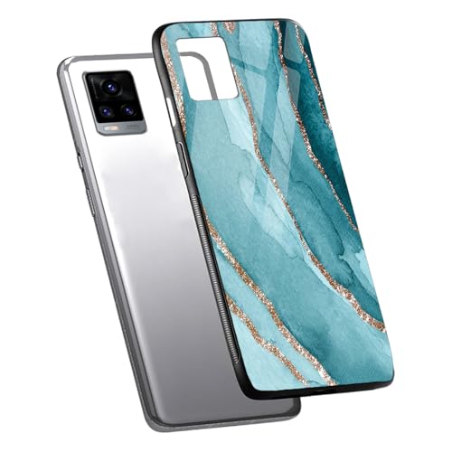 Image of COLORflow Back Cover Compatible with Vivo V20 | Blue Marble Golden Stripes | Shockproof TPU Bumper Cover with Camera Protection Back Cover Compatible with Vivo V20
