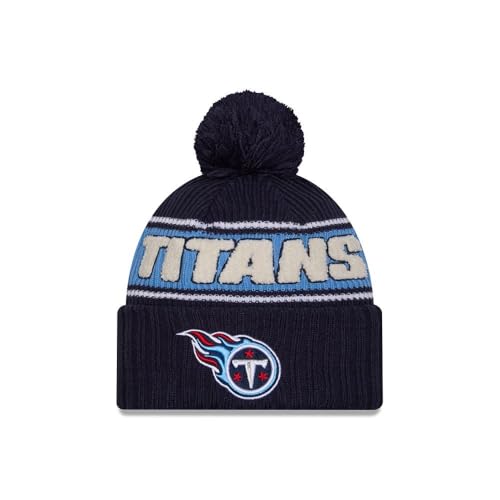 New Era Men's Navy Tennessee Titans 2024 Sideline Cuffed Knit Hat with Pom