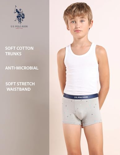 Image of U.S. Polo ASSN. Boy's EKT07 Mid Rise Cotton Spandex Underwear Trunks - Pack of 5