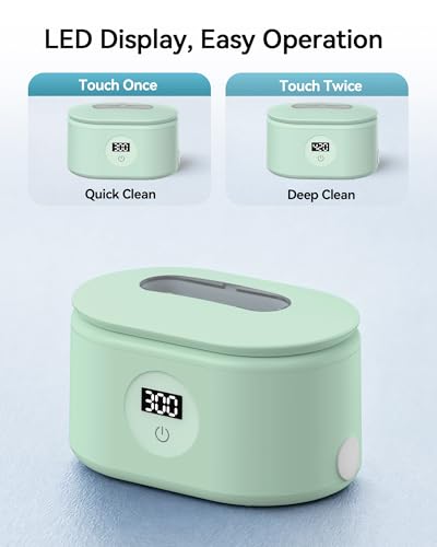 Image of BYASKZIV Ultrasonic Cleaner, 48KHz Ultrasonic Jewelry Cleaner with 20oz 304 Stainless Steel Tank, Dual Modes & LED Display - for Jewelry, Eyeglasses, Watches, Dentures, Retainers & More-Green