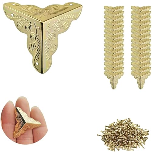 50PCS Dust Catchers for Stairs, Edge Corner Cover with Screws, Table Corner Protectors, Antique Stairs Dust Corners Decorative, for Tables, Walls & Baseboards (Gold, 1.38in)