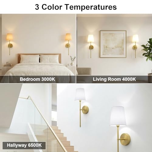 Image of Wall Sconces Set of Two, Battery Operated Rechargeable Wireless Sconces Wall Decor with Remote, RGB Dimmable Wall Lamp for Bedroom Living Room Hallway (Gold)