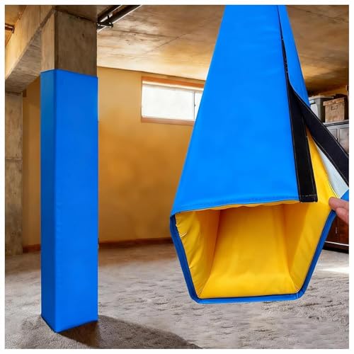 Basement Garage Foam Padding for Square Pole, 7ft 4 Foot Tall Wrap Around Outdoor Basketball Pole Protector Pad Post Wrap Cover, Gym School Parking(Blue - H 7ft,Id 5x5 in)