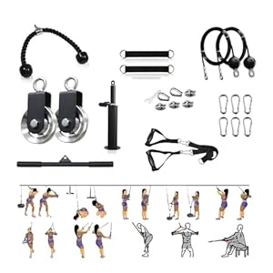 Fitness Cable Pulley System, Gym LAT and Lift Pulldown Machine Attachments, for Biceps Triceps Shoulder Arm Curl Forearm Muscle Strength Exercise