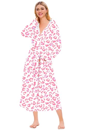 Image of Umeyda Girls & Women Fleece Hooded Robes, Soft Fuzzy Bathrobe Warm Plush Fluffy Bath Robe for Kids Womens